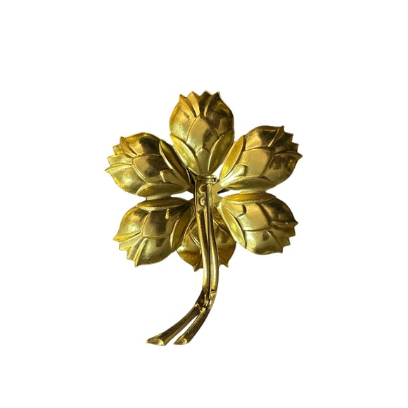 Gold Floral Rhinestone Brooch - Picture 2 of 2